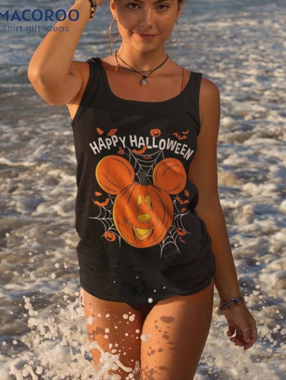Disney's Mickey Mouse Juniors' Jack O Lantern Happy Halloween Racerback Graphic